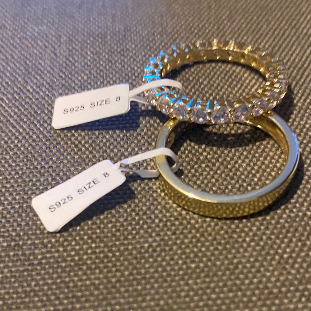 Elegant Gold and Silver Crystal Ring Duo